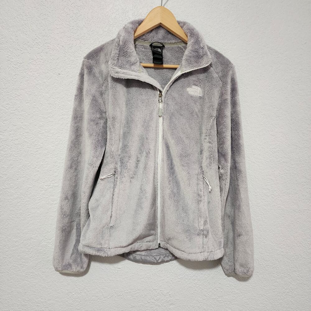 The North Face Women Osito Fleece Jacket Light Grey Soft Fuzzy Medium Winter